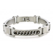 Stainless Steel Chain Inlay Biker Bracelet 